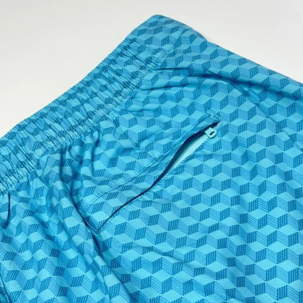 NWT $110 Peter Millar Men's Blue Geometric 5.5” Swim Trunk Lined Size XL (A8)